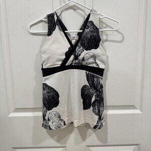 Lululemon Womens White Black Floral‎ Mesh Lined Pullover Tank Top Size 6